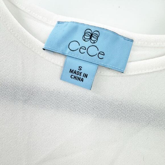 Cece Floral Embroidered Puff Sleeve Knit Top Soft Ecru White Size Small NWT - Picture 10 of 12